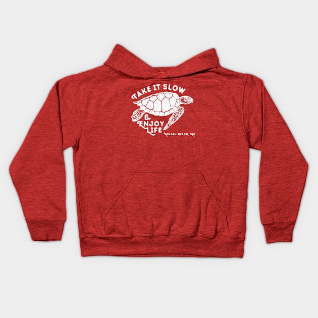 Take it Slow at Holden Beach NC Sea Turtle Kids Hoodie by Contentarama